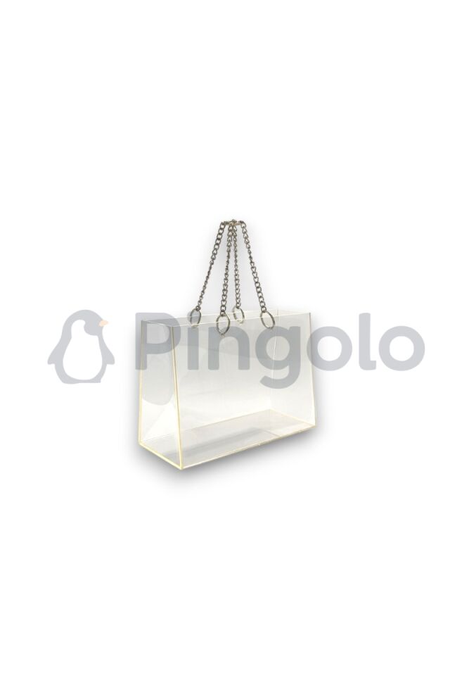 Şeffaf Pleksi Çanta Gümüş Zincir Kulplu