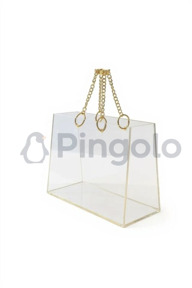 Şeffaf Pleksi Dekoratif Çanta Gold Zincir Kulplu