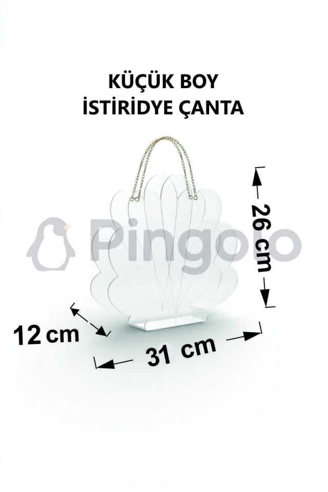 İstiridye Gold Aksesuarlı Şeffaf Akrilik Pleksi Çanta (İçi Boş)