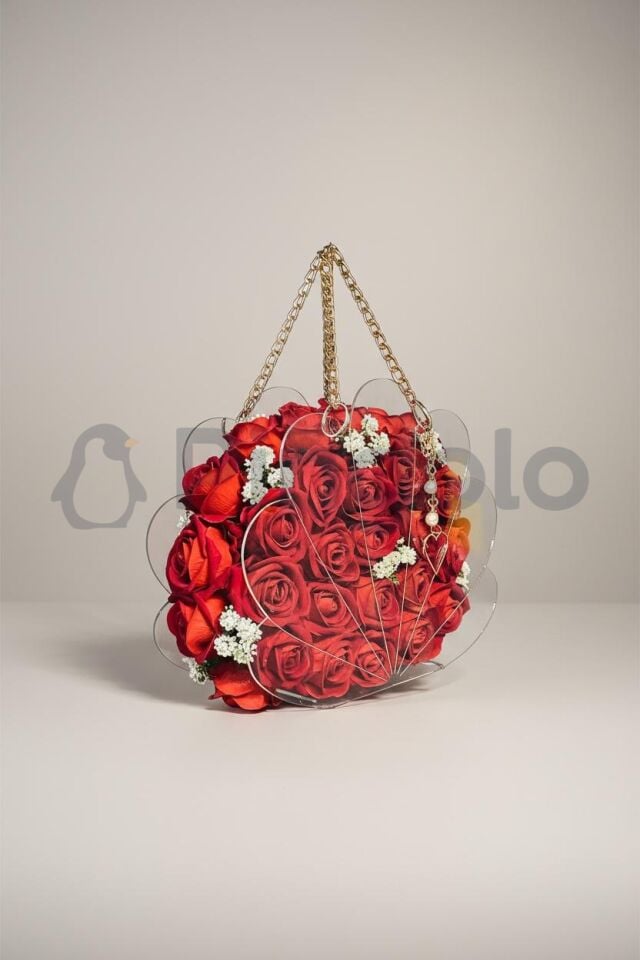 İstiridye Gold Aksesuarlı Şeffaf Akrilik Pleksi Çanta (İçi Boş)