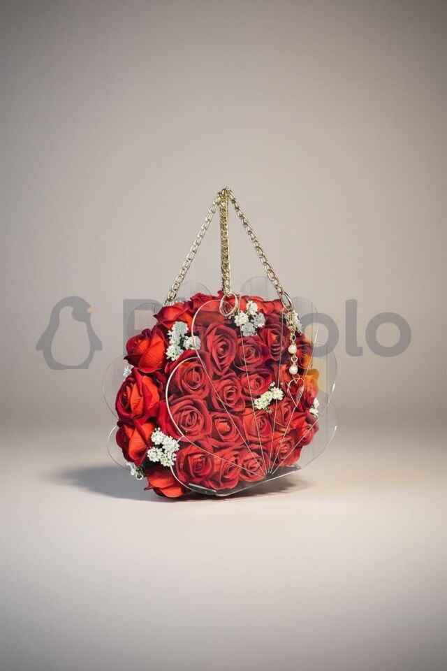 İstiridye Gold Aksesuarlı Şeffaf Akrilik Pleksi Çanta (İçi Boş)