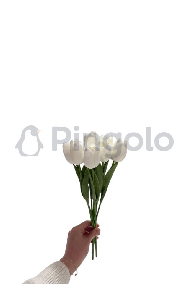 Beyaz Islak Lale 5 Dallı Yapay Çiçek PNG-502