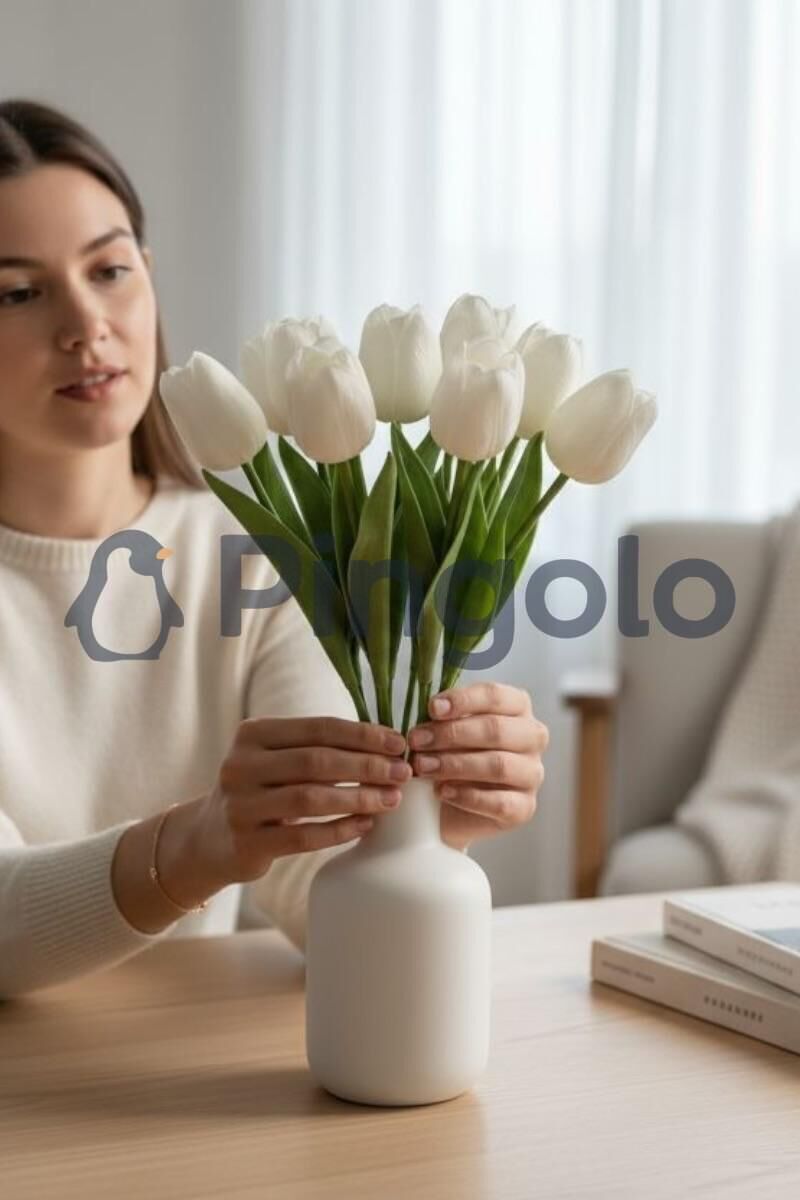 Beyaz Islak Lale 12 Dallı Yapay Çiçek PNG-504