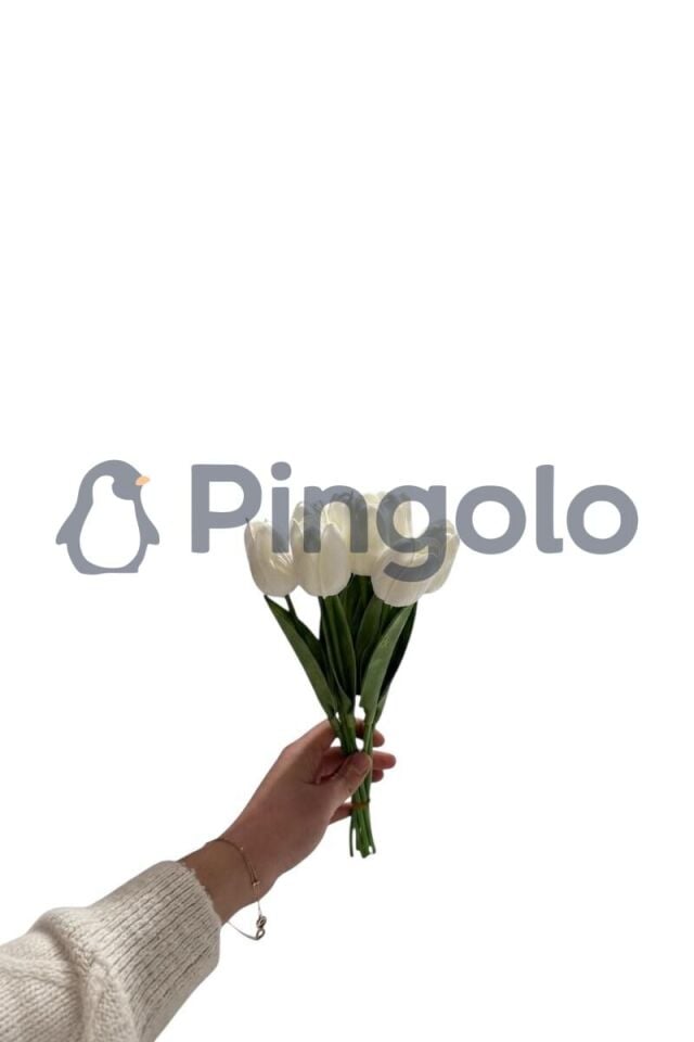 Beyaz Islak Lale 12 Dallı Yapay Çiçek PNG-504