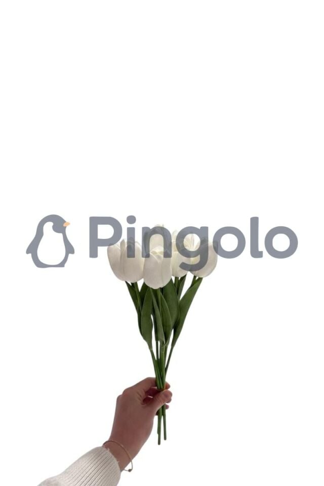 Beyaz Islak Lale 12 Dallı Yapay Çiçek PNG-504