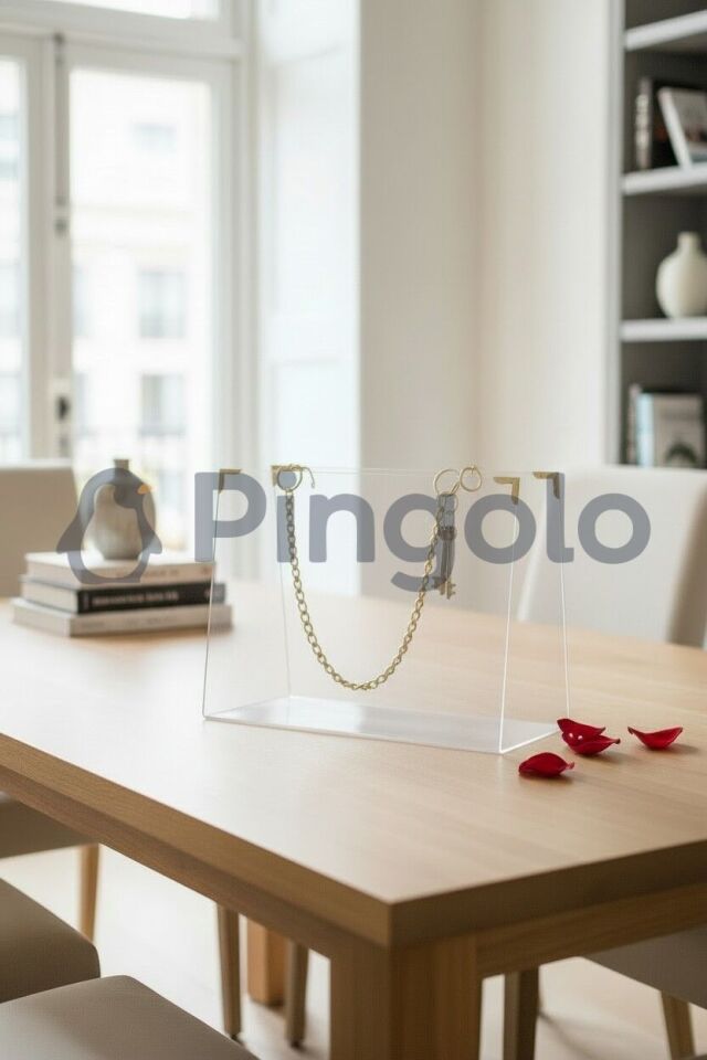 Dikdörtgen Gold Aksesuarlı Şeffaf Akrilik Pleksi Çanta (İçi Boş)