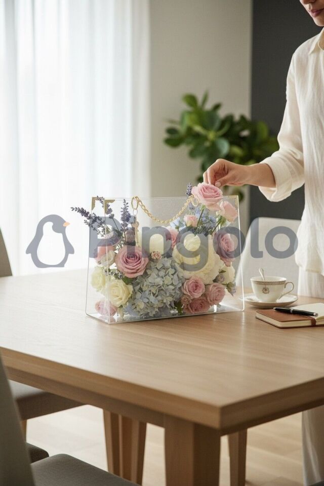 Dikdörtgen Gold Aksesuarlı Şeffaf Akrilik Pleksi Çanta (İçi Boş)