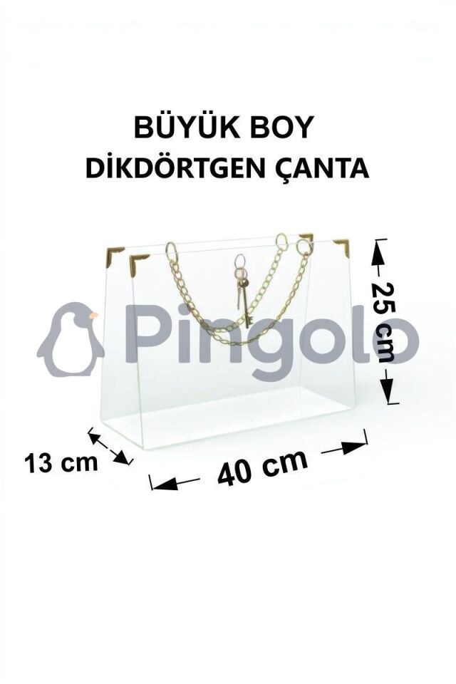 Dikdörtgen Gold Aksesuarlı Şeffaf Akrilik Pleksi Çanta (İçi Boş)