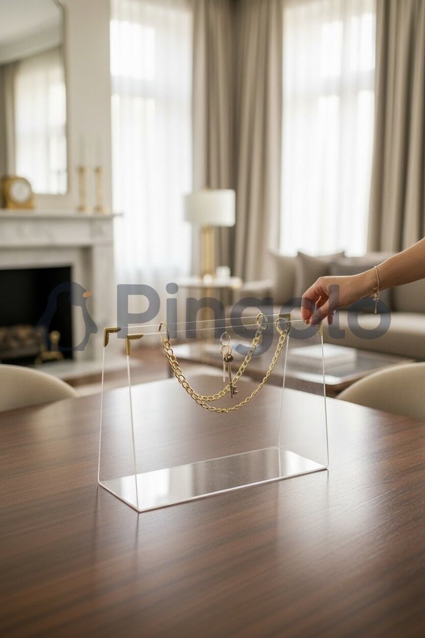 Dikdörtgen Gold Aksesuarlı Şeffaf Akrilik Pleksi Çanta (İçi Boş)