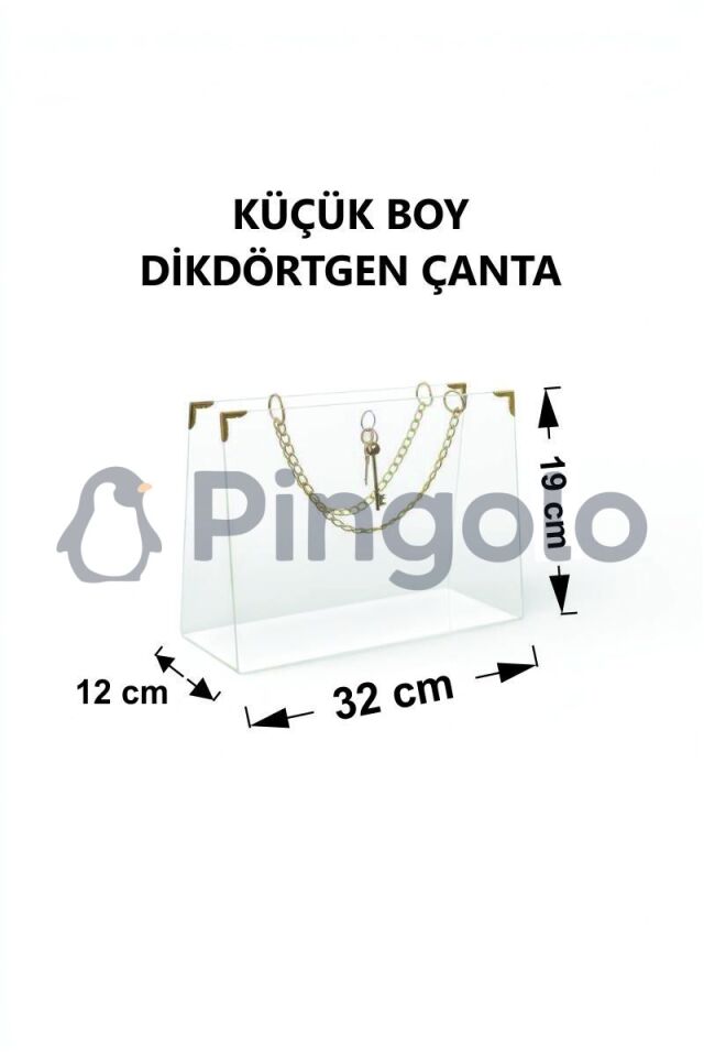 Dikdörtgen Gold Aksesuarlı Şeffaf Akrilik Pleksi Çanta (İçi Boş)