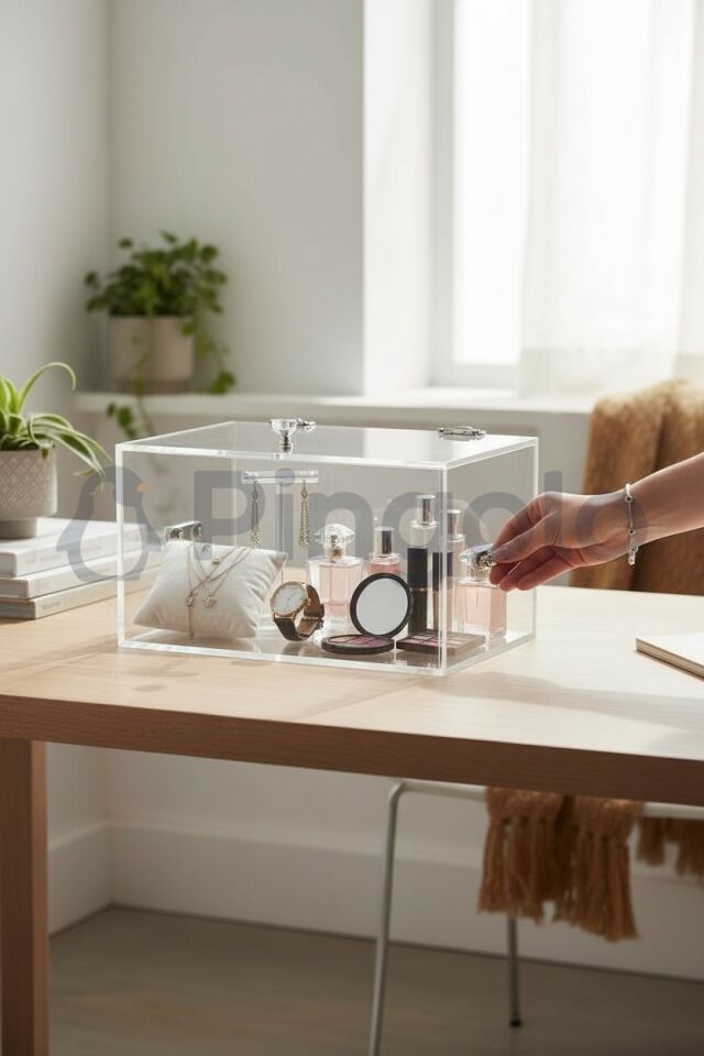 Büyük Boy Şeffaf Akrilik Pleksi Hediye Nişan Bohçası Sandığı