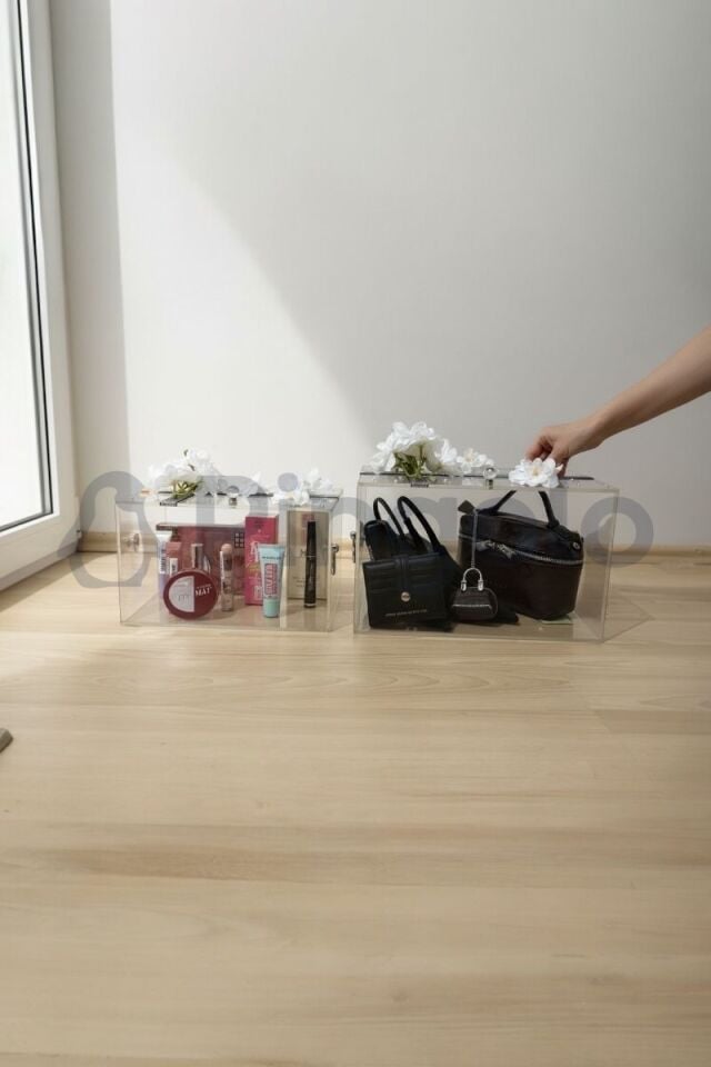 2'Li Set Şeffaf Akrilik Pleksi Hediye Nişan Bohçası Sandığı