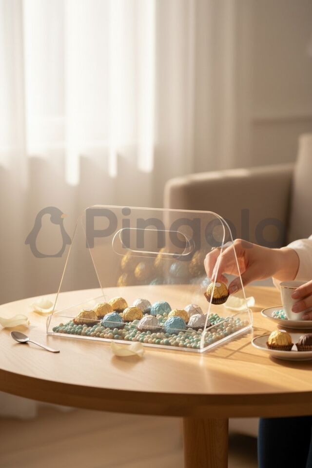 Şeffaf Akrilik Çikolata İkram Sunum Tepsisi (Boş) 16x21cm