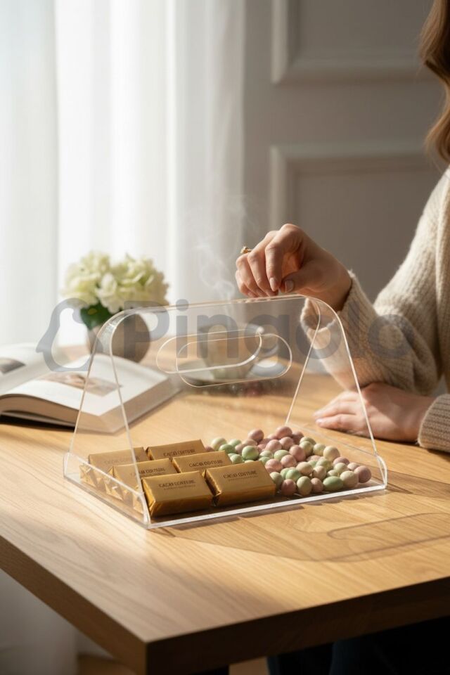 Şeffaf Akrilik Çikolata İkram Sunum Tepsisi (Boş) 16x21cm