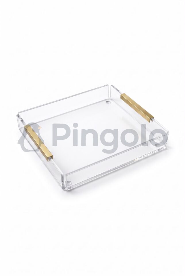 Eko Mat Gold Kulplu Şeffaf Akrilik Sunum Tepsisi 20x23cm (1 Adet)