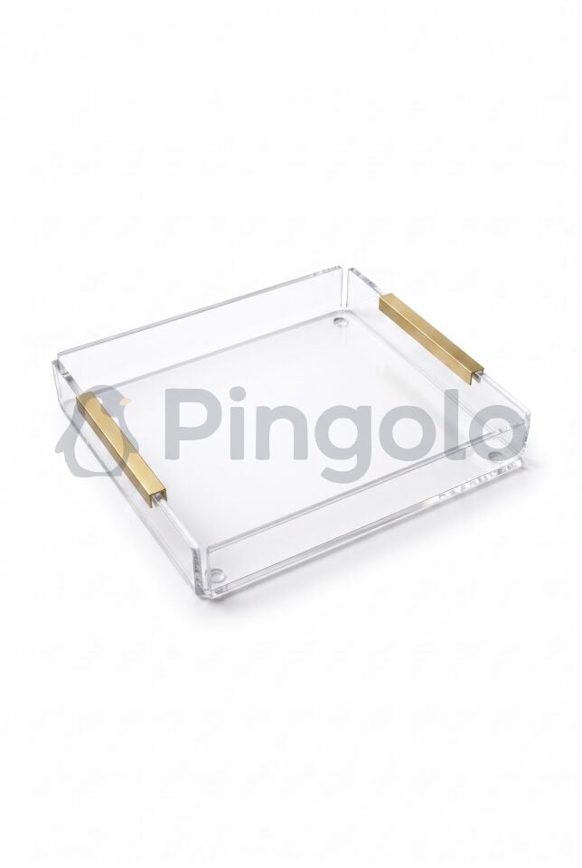 Eko Mat Gold Kulplu Şeffaf Akrilik Sunum Tepsisi 20x23cm (1 Adet)