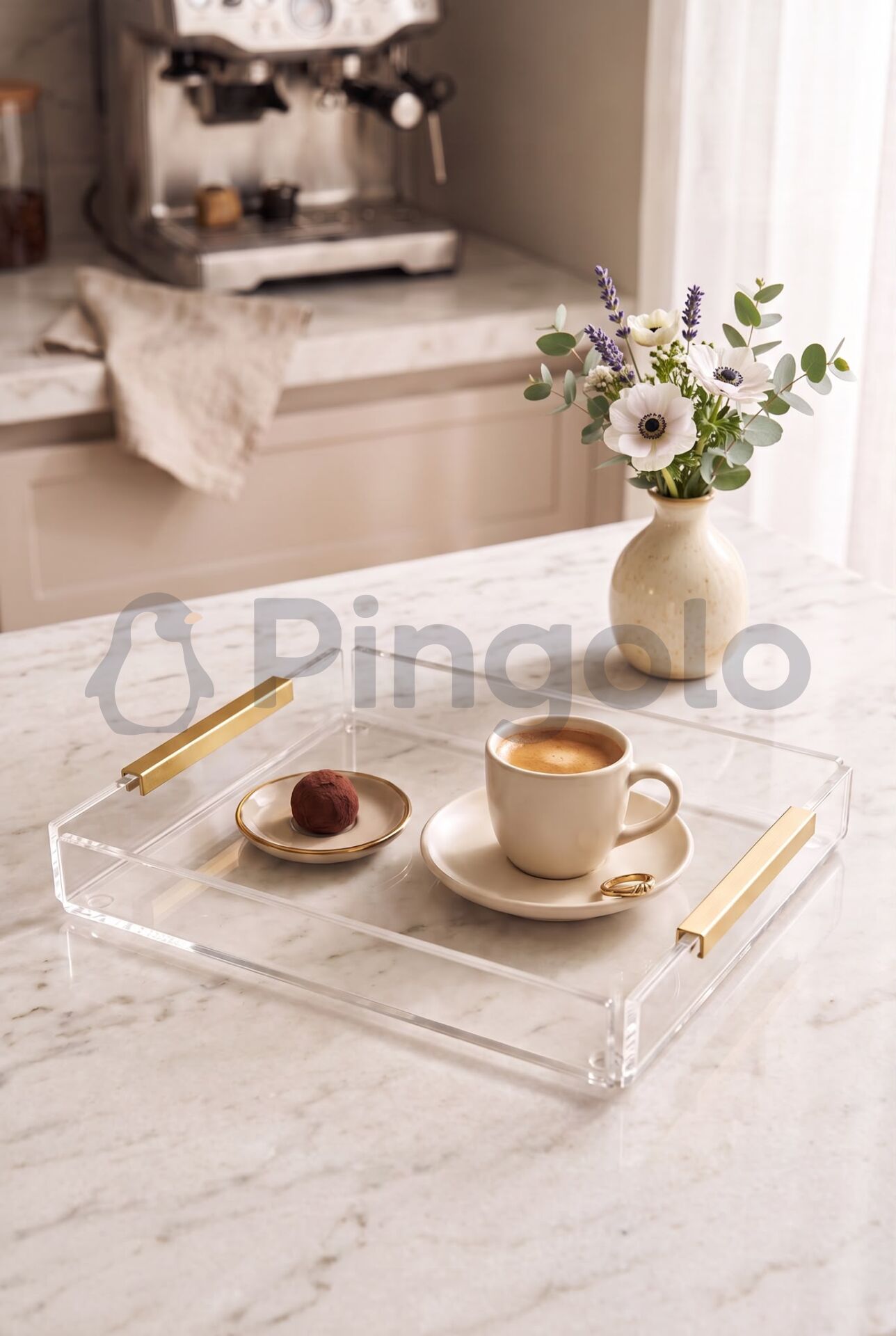 Eko Mat Gold Kulplu Şeffaf Akrilik Sunum Tepsisi 20x23cm (1 Adet)
