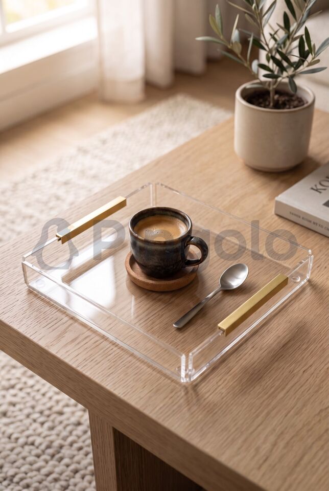 Eko Mat Gold Kulplu Şeffaf Akrilik Sunum Tepsisi 20x23cm (1 Adet)
