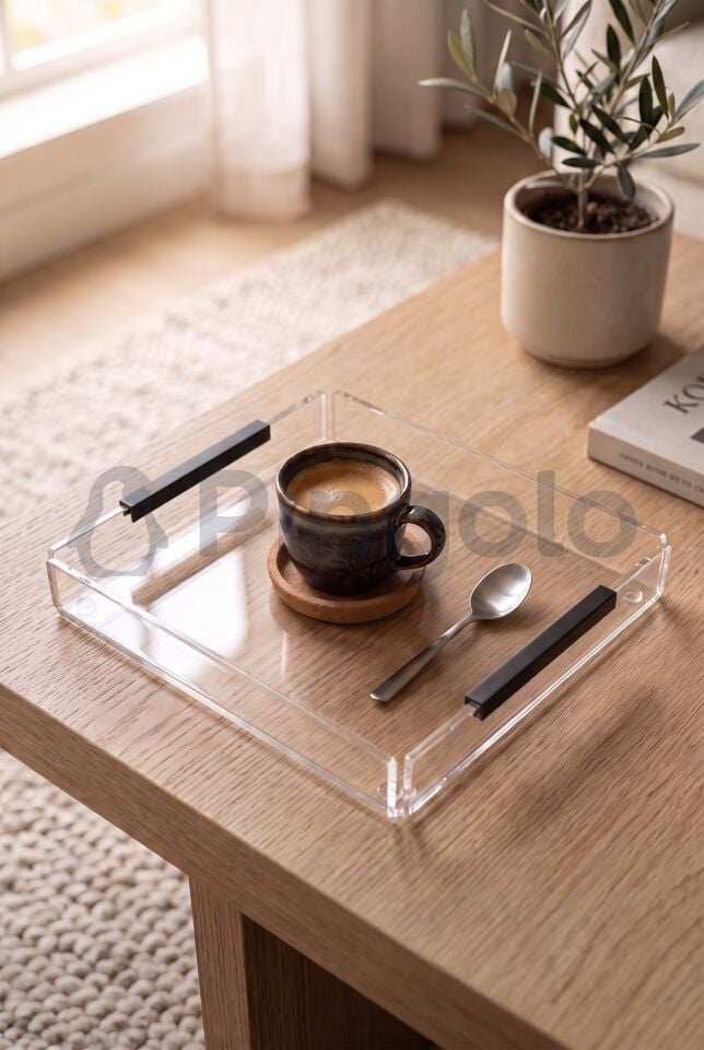 Eko Mat Siyah Kulplu Şeffaf Akrilik Sunum Tepsisi 20x23cm (1 Adet)