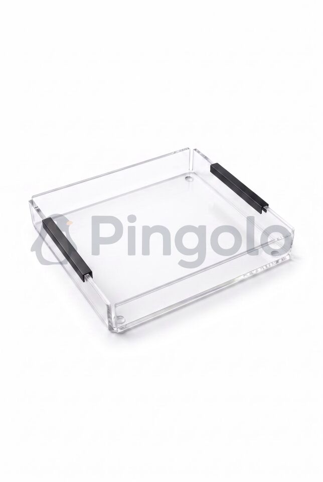 Eko Mat Siyah Kulplu Şeffaf Akrilik Sunum Tepsisi 20x23cm (1 Adet)
