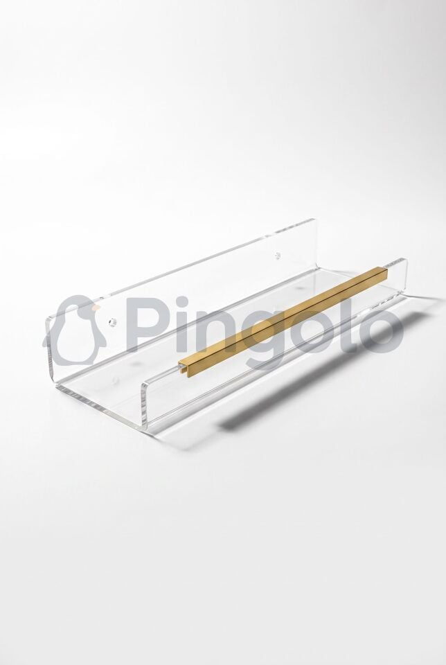 3'lü Şeffaf Akrilik 40x10cm Gold Aksesuarlı Organizer Duvar Rafı (3 Adet)
