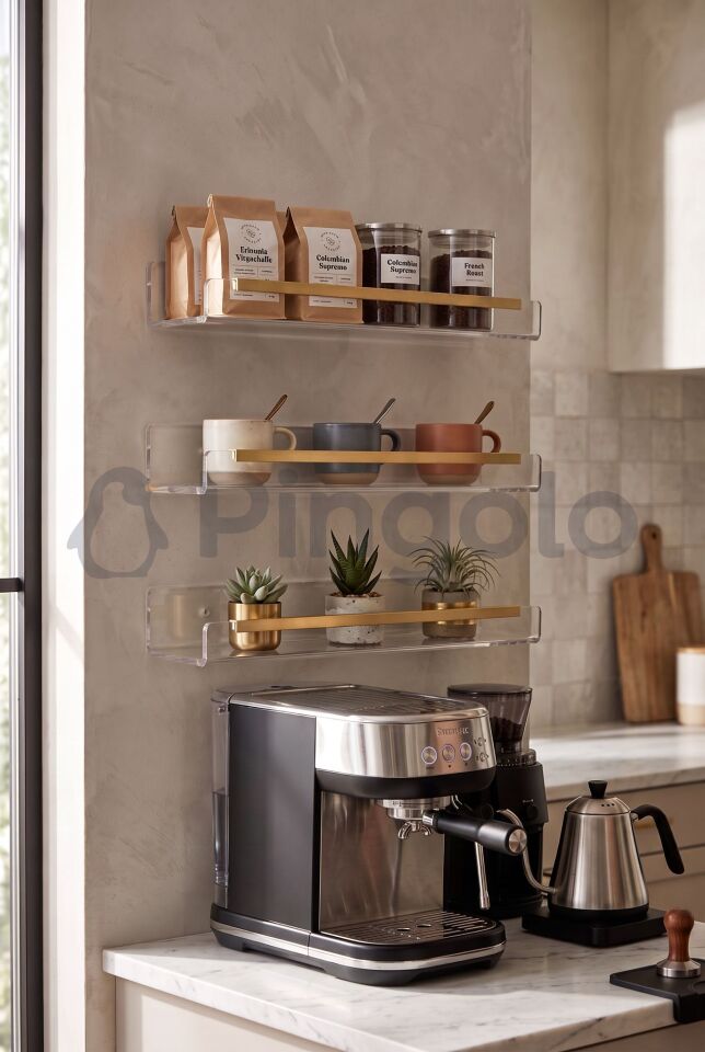 3'lü Şeffaf Akrilik 40x10cm Gold Aksesuarlı Organizer Duvar Rafı (3 Adet)