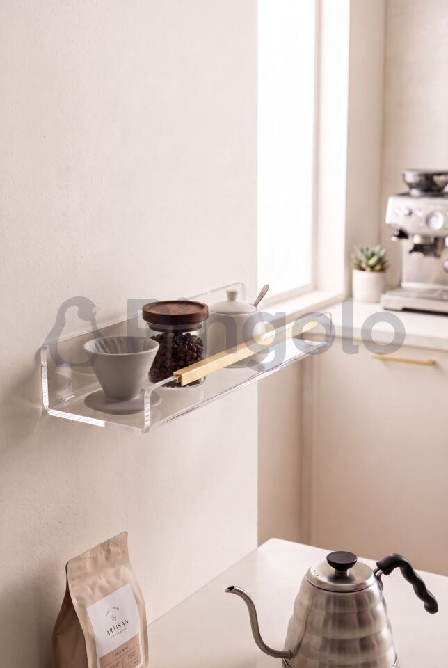 3'lü Şeffaf Akrilik 40x10cm Gold Aksesuarlı Organizer Duvar Rafı (3 Adet)