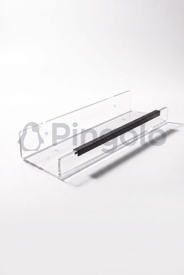 3'lü Şeffaf Akrilik 40x10cm Siyah Aksesuarlı Organizer Duvar Rafı (3 Adet)
