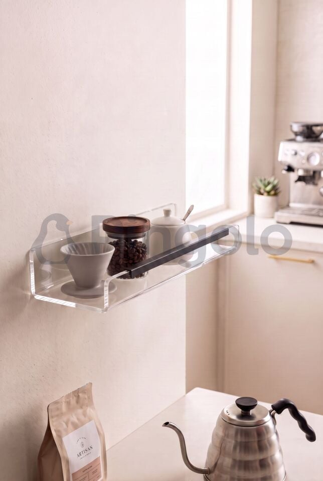 3'lü Şeffaf Akrilik 40x10cm Siyah Aksesuarlı Organizer Duvar Rafı (3 Adet)