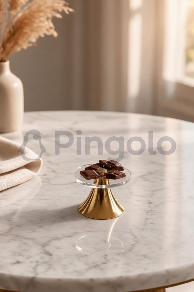 Parlak Gold Metal Kaideli Şeffaf Akrilik Lokumluk | Kahve Sunumu Aksesuarı (1 Adet)